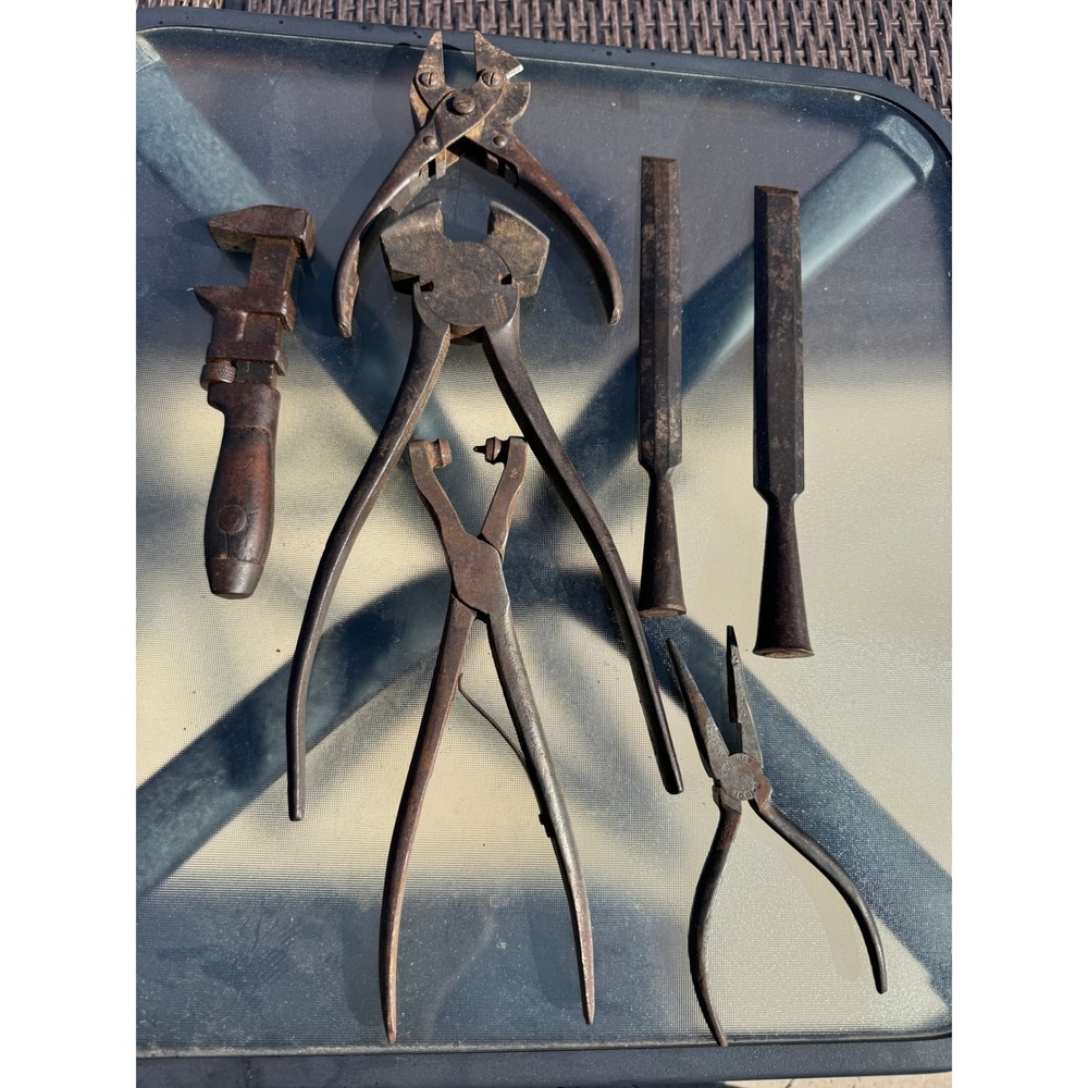 Lot of Vintage USA Made‎ Pliers Wire Cutters Chisels Adjustable Wrench Tool Set